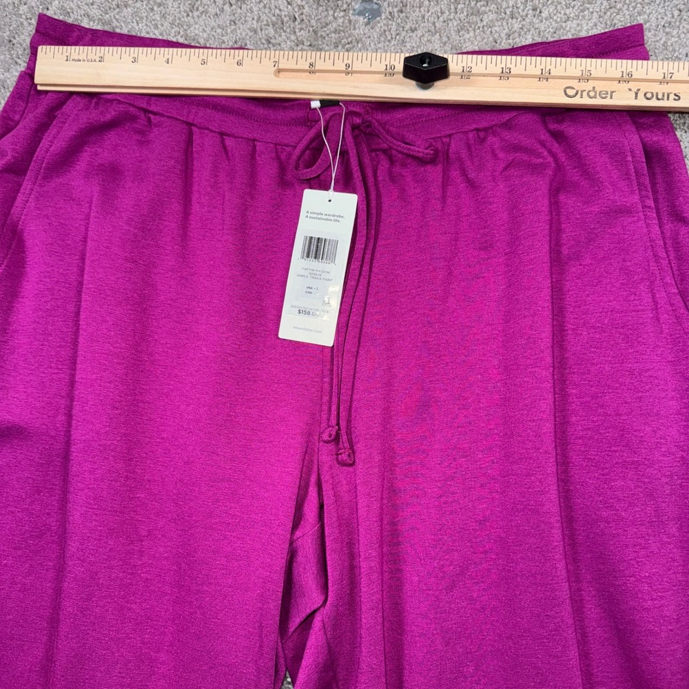 Eileen Fisher Cozy Brushed Terry Hug Ankle Track Pant Berry Magenta Large NEW - Picture 5 of 9